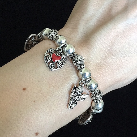 unknown Jewelry - Hearts and Angels Silver Tone and Red Charm Bracelet